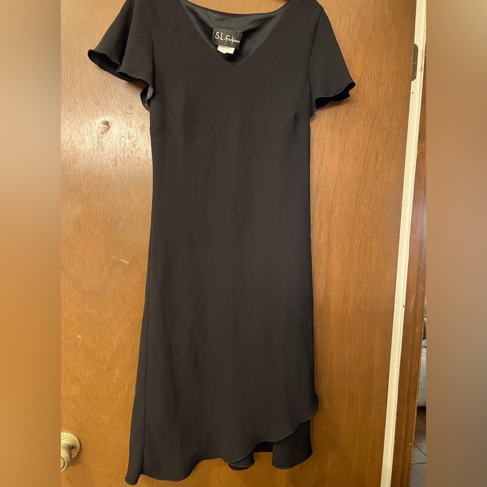 SL Fashions Black Midi Dress with Flutter Sleeves